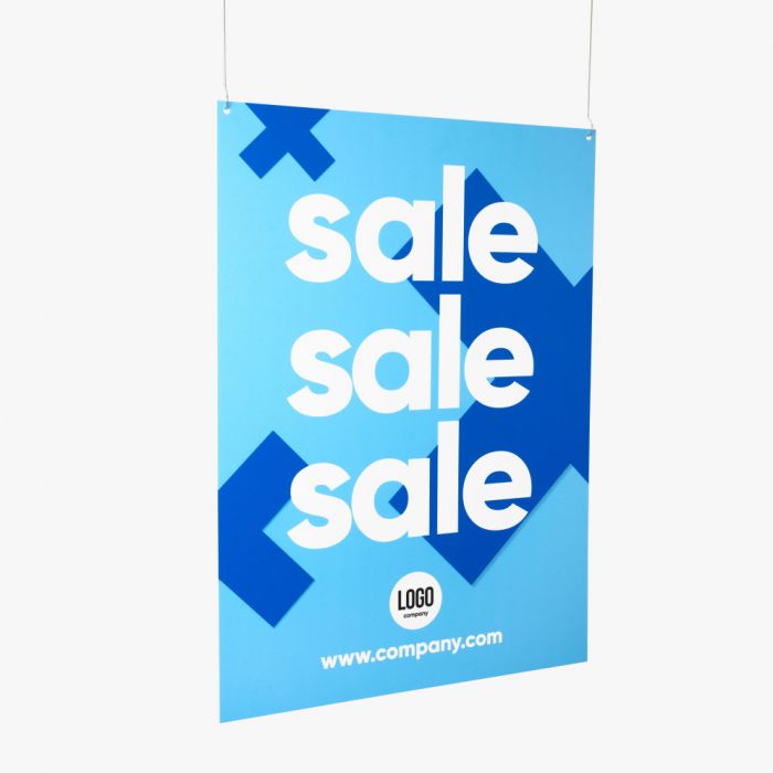 Plafondhanger met reclame in de winkel